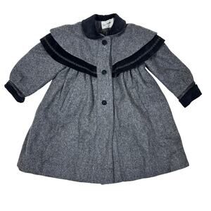 Rothschild Child's Wool Coat Sailor Collar Black Velvet Bow Girl Size 4 Rare Vtg